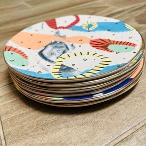 X6 Anthropologie mid century Plate set NEW modern retro style with gold …